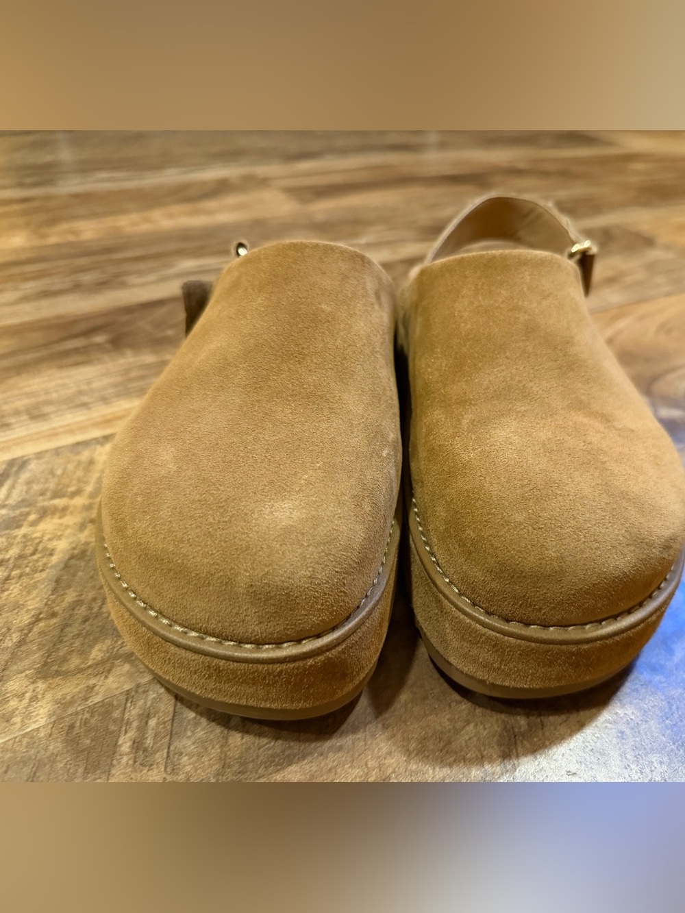 Steve Madden Tan Suede Slingback Platform Clogs - Picture 2 of 5